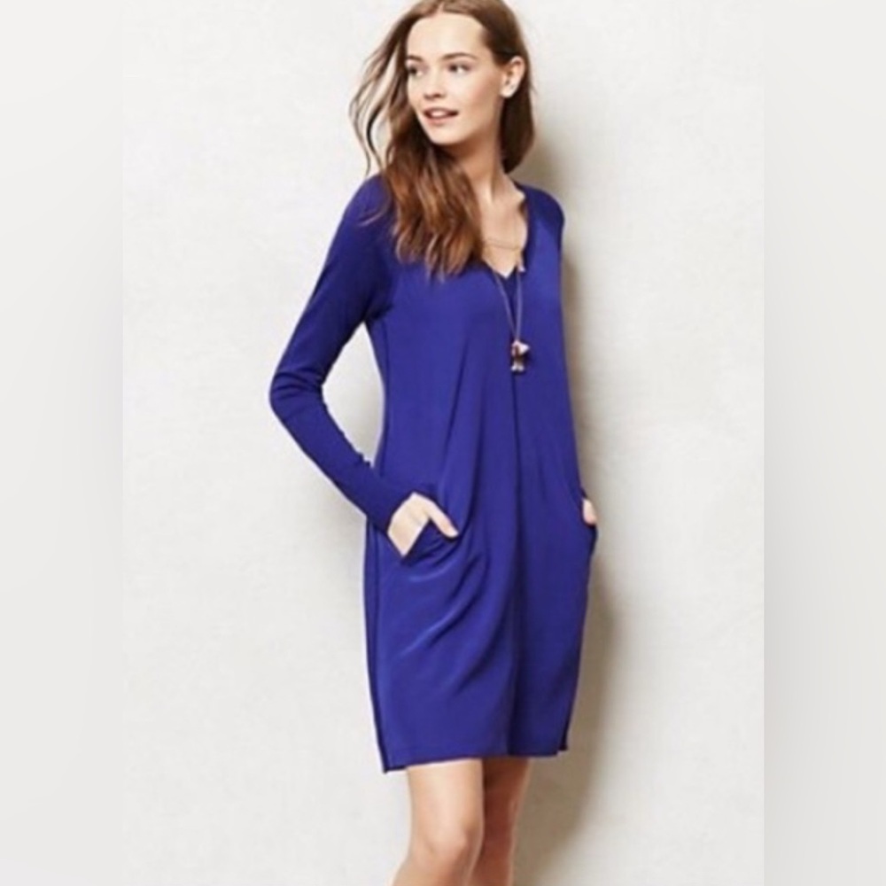 Anthropologie Cluny Cobalt Blue Sweater Dress Pocket Shift XS